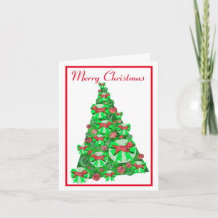 Dandie Dinmont Dog Silhouette Christmas Tree White Card