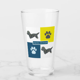 Dandie Dinmont Dog Silhouette & Paw Y&B Grid Glass