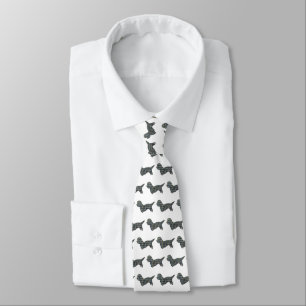 Dandie Dinmont Dog Silhouette Yellow & Blue White Tie