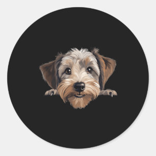 Dandie Dinmont Terrier Dog Mum Dad Peeking Puppy Classic Round Sticker