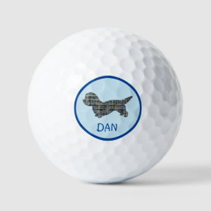 Dandie Dinmont Terrier Dog Silhouette Grid Blue Golf Balls