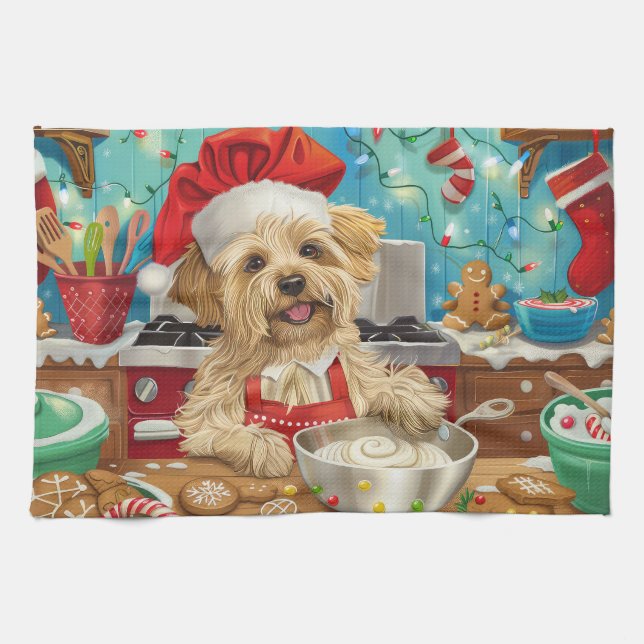 Dandie Dinmont Terrier Holiday Baking: Christmas Tea Towel (Horizontal)
