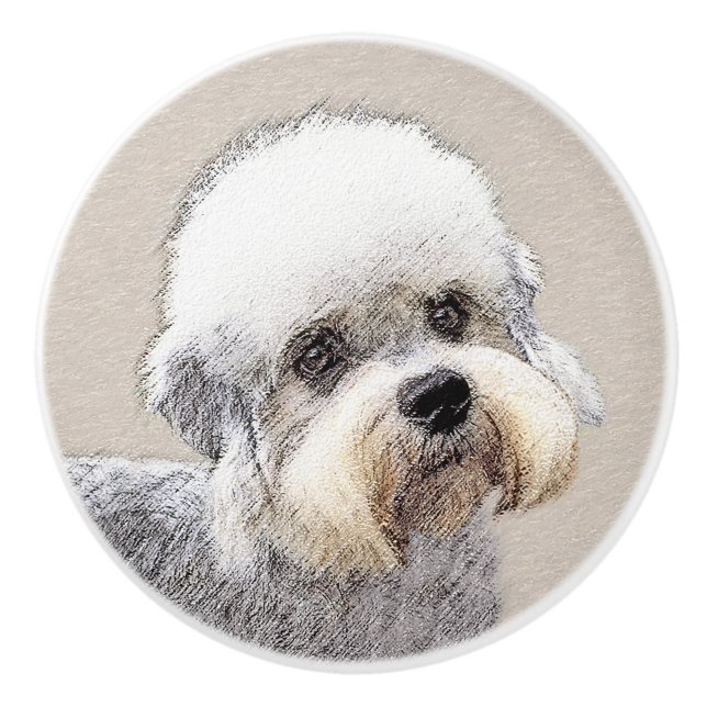 Dandie Dinmont Terrier Painting Original Dog Art Ceramic Knob (Front)