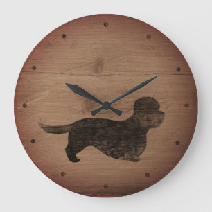Dandie Dinmont Terrier Silhouette Rustic Style Large Clock