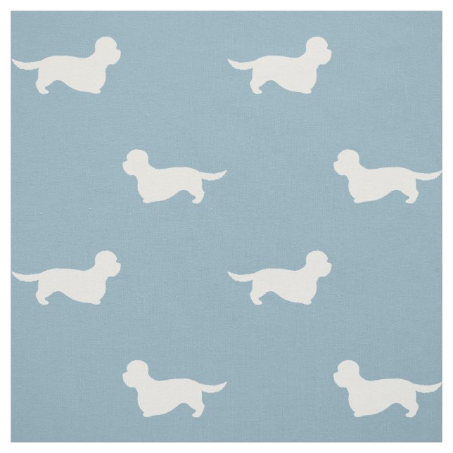 Dandie Dinmont Terrier Silhouettes Blue and White Fabric (Swatch)