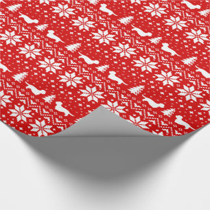 Dandie Dinmont Terrier Silhouettes Christmas Red Wrapping Paper