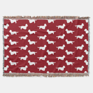 Dandie Dinmont Terrier Silhouettes Pattern Red Throw Blanket