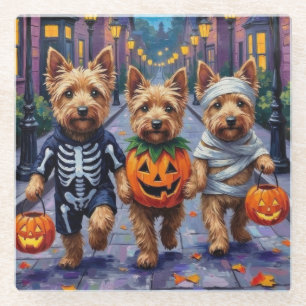 Dandie Dinmont Terrier Trick-or-Treating Halloween Glass Coaster