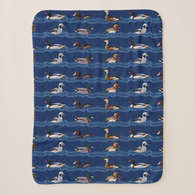Dandy Ducks Sherpa Blanket (Navy) (Front)