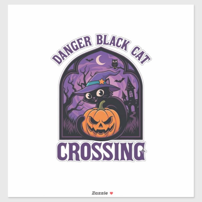 Danger Black Cat Crossing Halloween Pumpkin Witch  (Sheet)