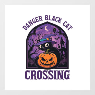 Danger Black Cat Crossing Halloween Pumpkin Witch