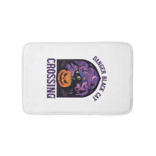 Danger Black Cat Crossing Halloween Pumpkin Witch  Bath Mat