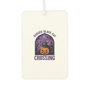 Danger Black Cat Crossing Halloween Pumpkin Witch Car Air Freshener