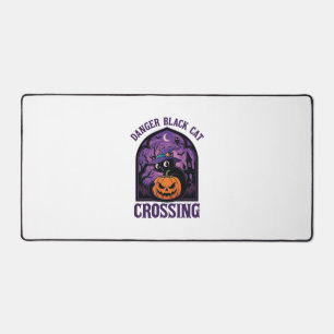 Danger Black Cat Crossing Halloween Pumpkin Witch Desk Mat