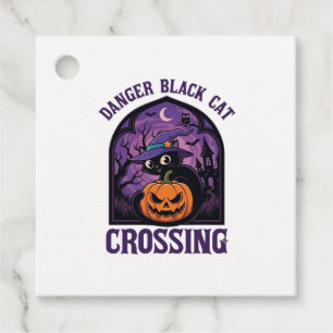 Danger Black Cat Crossing Halloween Pumpkin Witch  Favour Tags