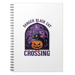 Danger Black Cat Crossing Halloween Pumpkin Witch  Notebook