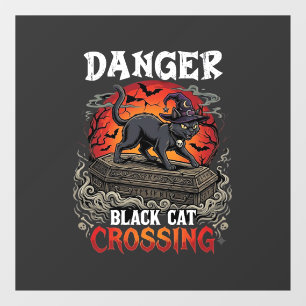 Danger Black Cat Crossing Halloween Witch Hat Coff