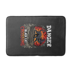 Danger Black Cat Crossing Halloween Witch Hat Coff Bath Mat