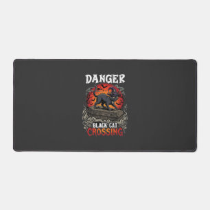 Danger Black Cat Crossing Halloween Witch Hat Coff Desk Mat