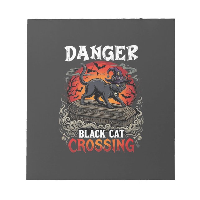 Danger Black Cat Crossing Halloween Witch Hat Coff Notepad (Front)