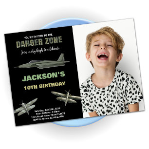 Danger Fighter Jet Birthday Invitations With Photo