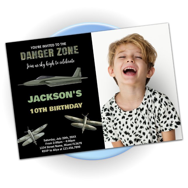 Danger Fighter Jet Birthday Invitations With Photo (Danger Fighter Jet Birthday Invitations With Photo)