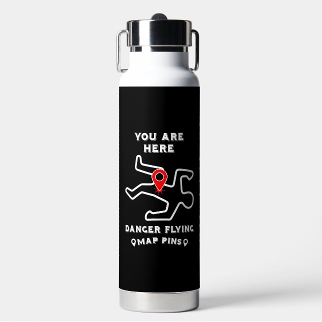 Danger Flying Map Pins Water Bottle (Front)