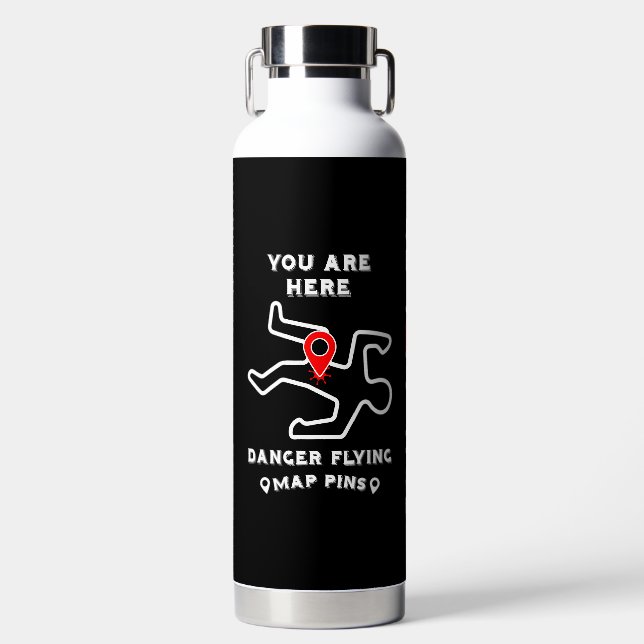 Danger Flying Map Pins Water Bottle (Front)