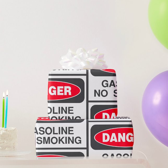 Danger Gasoline No Smoking Sign Wrapping Paper (Creator Uploaded)