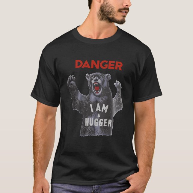 Danger I'M Hugger Bear Sun Nerd Geek T-Shirt (Front)