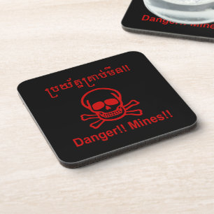 Danger!! Mines!! ☠ Cambodian Khmer Sign ☠ Coaster