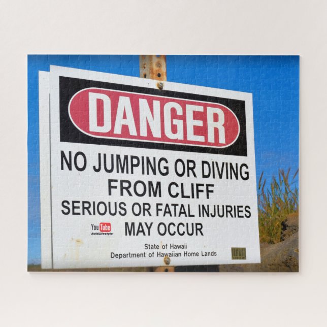 DANGER - No Cliff Diving - Hawaii - 16x20 - 520 pc Jigsaw Puzzle (Horizontal)