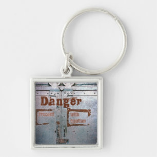 Danger Proceed with Caution grey industrial door Key Ring