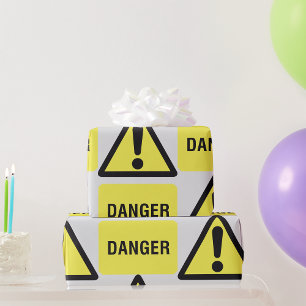 Danger Warning Sign Yellow Triangle Exclamation Wrapping Paper