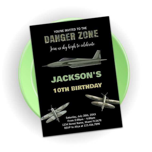 Danger Zone Fighter Jet Birthday Invitations 10th (Danger Zone Fighter Jet Birthday Invitations 10th)