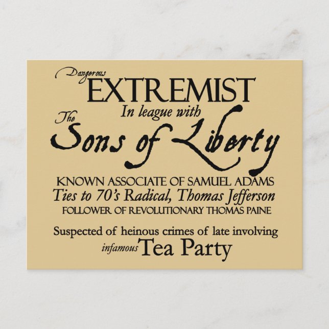 Dangerous Extremist: 18th Century Style Poster Postcard (Front)