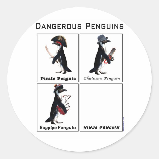 dangerous penguins classic round sticker (Front)