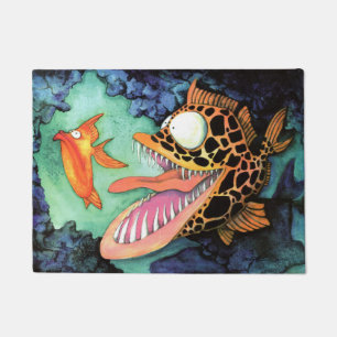 "Dangerous Waters" Fish Watercolor Mike Quinn Doormat
