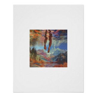 Dangling Feet Above a Surreal Mirror World Poster