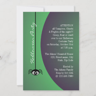 Dangling Halloween Spider (Green) Invitation