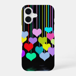 Dangling Hearts On Black iPhone 16 Case