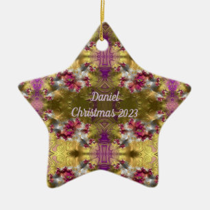 DANIEL~ Gold Christmas Star Fractal ~ Ceramic Orna Ornament