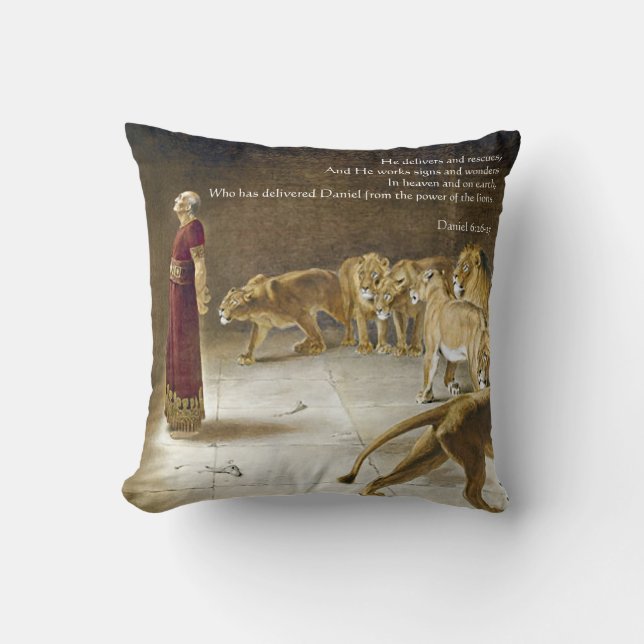 Daniel in the Lion's Den Bible Art Scripture Cushion (Front)