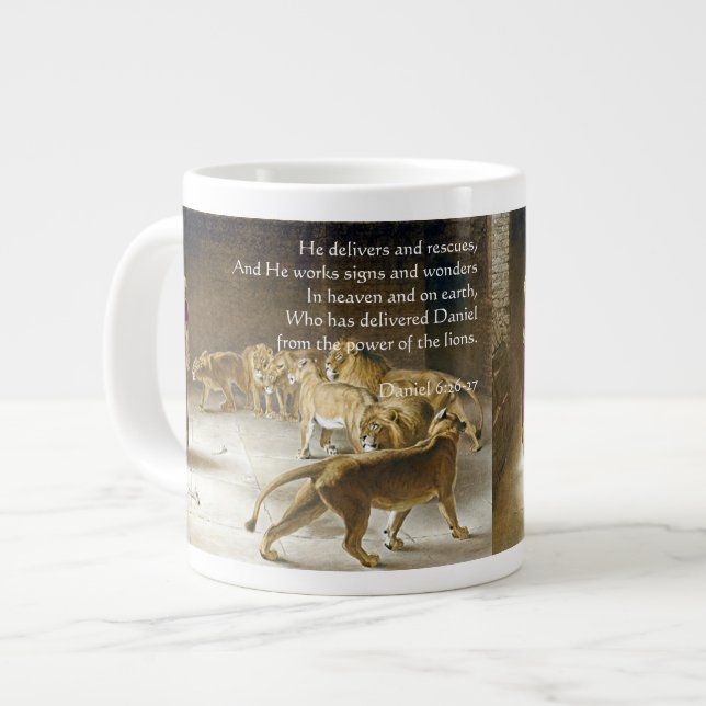 Daniel in the Lion's Den Bible Art Scripture Large Coffee Mug (Front Left)