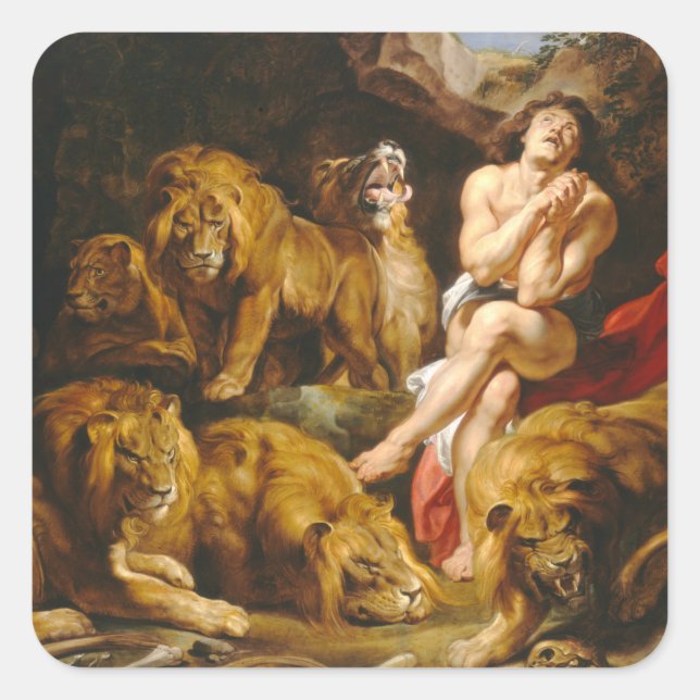Daniel In The Lions Den By Peter Paul Rubens Square Sticker (Front)