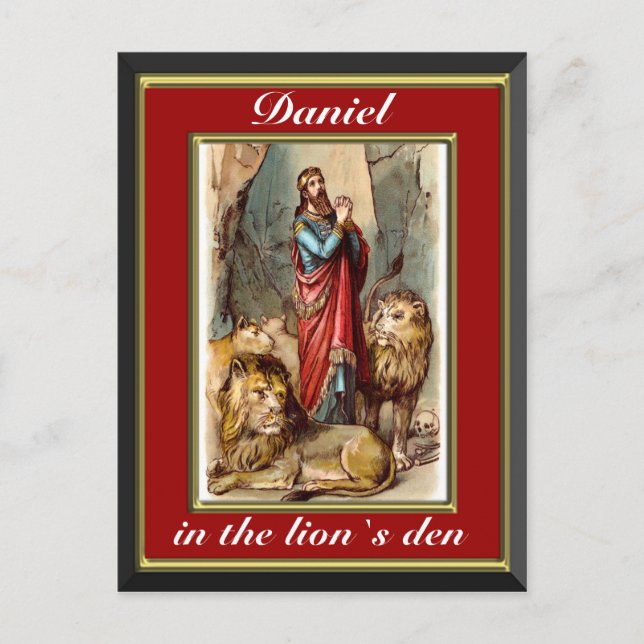Daniel in the lions den red and gold postcard (Front)