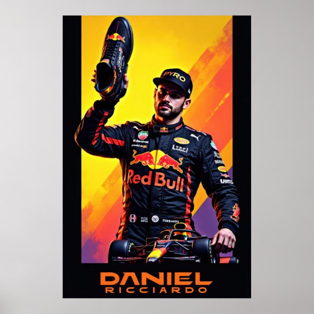 Daniel Ricciardo portrait with formula one car  Poster (Front)