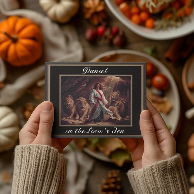 Daniel standing in the lions den black postcard (Creator Uploaded)