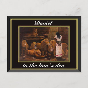 Daniel standing in the lions den black postcard