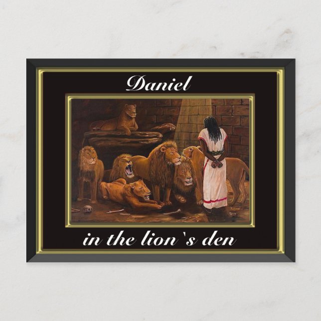 Daniel standing in the lions den black postcard (Front)